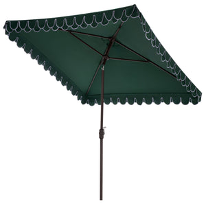 Elegant Square 7.5 Ft Patio Valance Umbrella With Crank Lift, Aluminum Frame, Classic Trim Finish