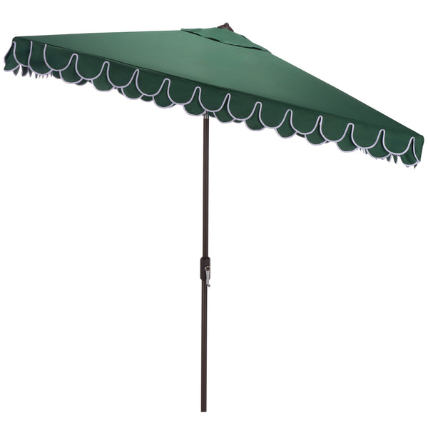 Elegant Square 7.5 Ft Patio Valance Umbrella With Crank Lift, Aluminum Frame, Classic Trim Finish