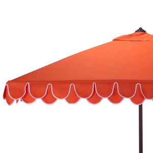 Elegant Square 7.5 Ft Patio Valance Umbrella With Crank Lift, Aluminum Frame, Classic Trim Finish