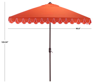 Elegant Square 7.5 Ft Patio Valance Umbrella With Crank Lift, Aluminum Frame, Classic Trim Finish