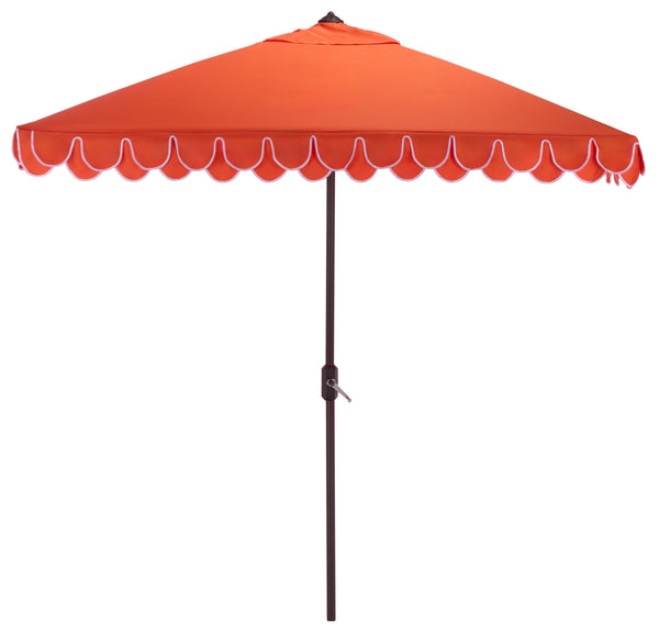 Elegant Square 7.5 Ft Patio Valance Umbrella With Crank Lift, Aluminum Frame, Classic Trim Finish