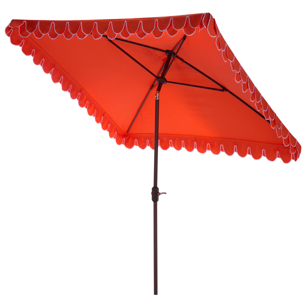 Elegant Square 7.5 Ft Patio Valance Umbrella With Crank Lift, Aluminum Frame, Classic Trim Finish