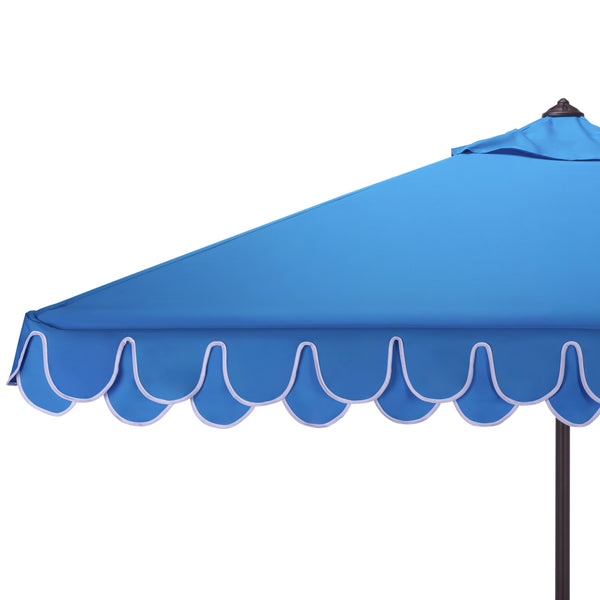 Elegant Square 7.5 Ft Patio Valance Umbrella With Crank Lift, Aluminum Frame, Classic Trim Finish