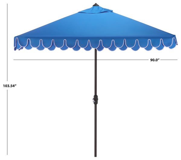 Elegant Square 7.5 Ft Patio Valance Umbrella With Crank Lift, Aluminum Frame, Classic Trim Finish