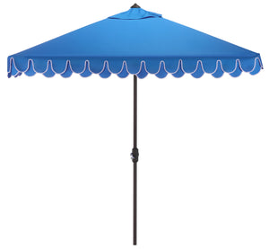 Elegant Square 7.5 Ft Patio Valance Umbrella With Crank Lift, Aluminum Frame, Classic Trim Finish