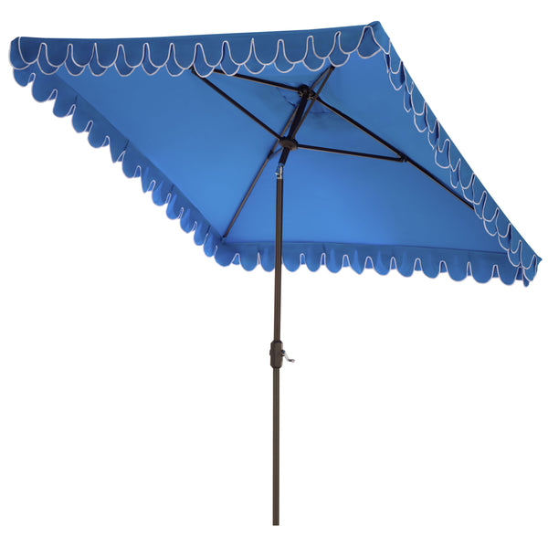 Elegant Square 7.5 Ft Patio Valance Umbrella With Crank Lift, Aluminum Frame, Classic Trim Finish