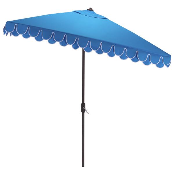 Elegant Square 7.5 Ft Patio Valance Umbrella With Crank Lift, Aluminum Frame, Classic Trim Finish