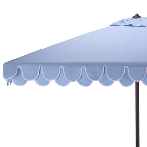 Elegant Square 7.5 Ft Patio Valance Umbrella With Crank Lift, Aluminum Frame, Classic Trim Finish
