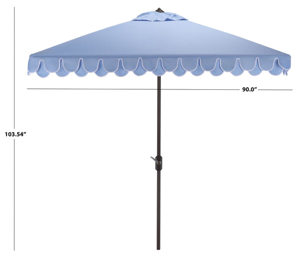 Elegant Square 7.5 Ft Patio Valance Umbrella With Crank Lift, Aluminum Frame, Classic Trim Finish