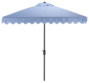 Elegant Square 7.5 Ft Patio Valance Umbrella With Crank Lift, Aluminum Frame, Classic Trim Finish