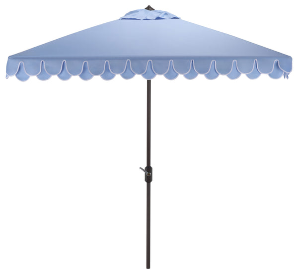 Elegant Square 7.5 Ft Patio Valance Umbrella With Crank Lift, Aluminum Frame, Classic Trim Finish