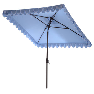 Elegant Square 7.5 Ft Patio Valance Umbrella With Crank Lift, Aluminum Frame, Classic Trim Finish