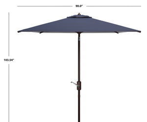 Safavieh ATHENS 7.5 FT Square Crank Umbrella - Elegant Mediterranean Design for Patios and Outdoor Spaces Navy / White PAT8407A