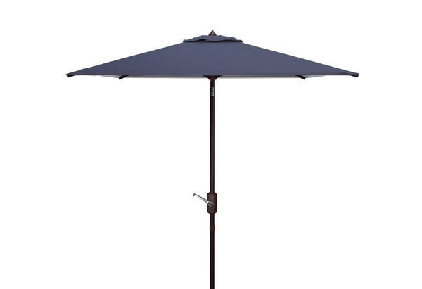 Safavieh ATHENS 7.5 FT Square Crank Umbrella - Elegant Mediterranean Design for Patios and Outdoor Spaces Navy / White PAT8407A