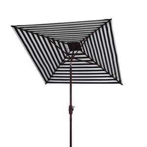 Safavieh ATHENS 7.5 FT Square Crank Umbrella - Elegant Mediterranean Design for Patios and Outdoor Spaces Navy / White PAT8407A
