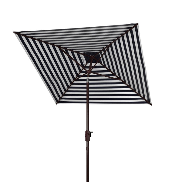 Safavieh ATHENS 7.5 FT Square Crank Umbrella - Elegant Mediterranean Design for Patios and Outdoor Spaces Navy / White PAT8407A