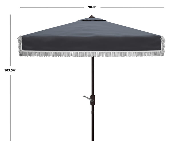 Safavieh MILAN FRINGE 7.5 FT SQUARE CRANK UMBRELLA - Elegant Outdoor Shade for Patios and Poolside Spaces Navy / White PAT8408A