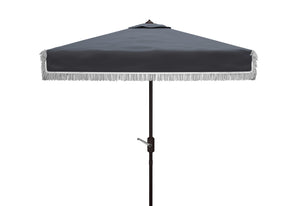 Safavieh MILAN FRINGE 7.5 FT SQUARE CRANK UMBRELLA - Elegant Outdoor Shade for Patios and Poolside Spaces Navy / White PAT8408A