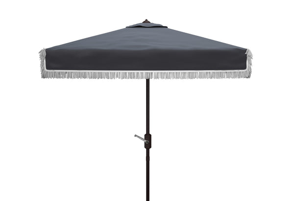 Safavieh MILAN FRINGE 7.5 FT SQUARE CRANK UMBRELLA - Elegant Outdoor Shade for Patios and Poolside Spaces Navy / White PAT8408A