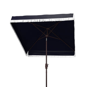Safavieh MILAN FRINGE 7.5 FT SQUARE CRANK UMBRELLA - Elegant Outdoor Shade for Patios and Poolside Spaces Navy / White PAT8408A