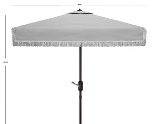 Safavieh MILAN FRINGE 7.5 FT SQUARE CRANK UMBRELLA - Elegant Outdoor Shade for Patios and Poolside Spaces Grey PAT8408B