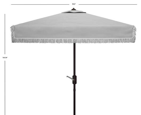 Safavieh MILAN FRINGE 7.5 FT SQUARE CRANK UMBRELLA - Elegant Outdoor Shade for Patios and Poolside Spaces Grey PAT8408B