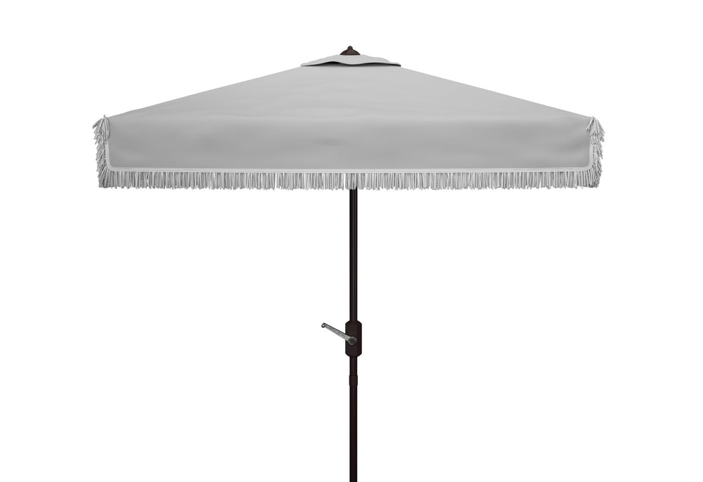 Safavieh MILAN FRINGE 7.5 FT SQUARE CRANK UMBRELLA - Elegant Outdoor Shade for Patios and Poolside Spaces Grey PAT8408B