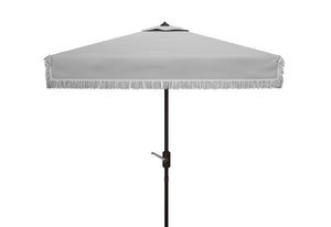Safavieh MILAN FRINGE 7.5 FT SQUARE CRANK UMBRELLA - Elegant Outdoor Shade for Patios and Poolside Spaces Grey PAT8408B