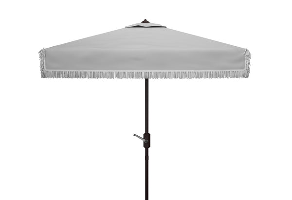 Safavieh MILAN FRINGE 7.5 FT SQUARE CRANK UMBRELLA - Elegant Outdoor Shade for Patios and Poolside Spaces Grey PAT8408B