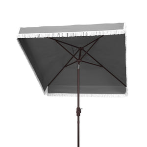 Safavieh MILAN FRINGE 7.5 FT SQUARE CRANK UMBRELLA - Elegant Outdoor Shade for Patios and Poolside Spaces Grey PAT8408B