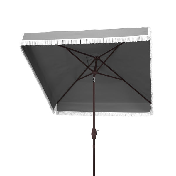 Safavieh MILAN FRINGE 7.5 FT SQUARE CRANK UMBRELLA - Elegant Outdoor Shade for Patios and Poolside Spaces Grey PAT8408B