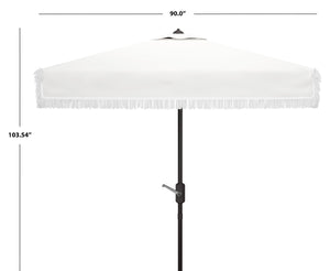 Safavieh MILAN FRINGE 7.5 FT SQUARE CRANK UMBRELLA - Elegant Outdoor Shade for Patios and Poolside Spaces Ivory PAT8408C