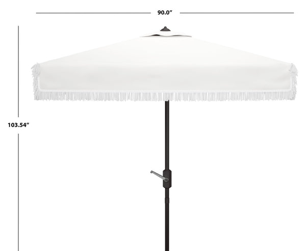 Safavieh MILAN FRINGE 7.5 FT SQUARE CRANK UMBRELLA - Elegant Outdoor Shade for Patios and Poolside Spaces Ivory PAT8408C