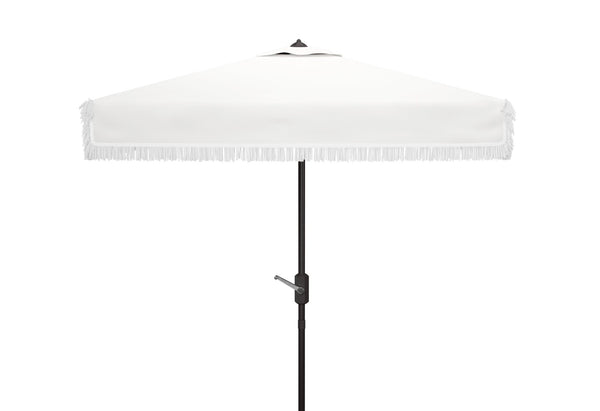 Safavieh MILAN FRINGE 7.5 FT SQUARE CRANK UMBRELLA - Elegant Outdoor Shade for Patios and Poolside Spaces Ivory PAT8408C