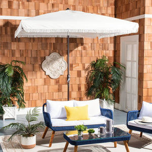 Safavieh MILAN FRINGE 7.5 FT SQUARE CRANK UMBRELLA - Elegant Outdoor Shade for Patios and Poolside Spaces Ivory PAT8408C