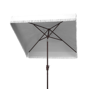 Safavieh MILAN FRINGE 7.5 FT SQUARE CRANK UMBRELLA - Elegant Outdoor Shade for Patios and Poolside Spaces Ivory PAT8408C