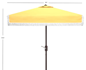 Safavieh MILAN FRINGE 7.5 FT SQUARE CRANK UMBRELLA - Elegant Outdoor Shade for Patios and Poolside Spaces Yellow PAT8408D