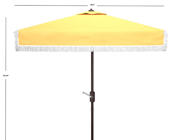 Safavieh MILAN FRINGE 7.5 FT SQUARE CRANK UMBRELLA - Elegant Outdoor Shade for Patios and Poolside Spaces Yellow PAT8408D