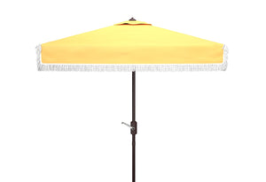 Safavieh MILAN FRINGE 7.5 FT SQUARE CRANK UMBRELLA - Elegant Outdoor Shade for Patios and Poolside Spaces Yellow PAT8408D