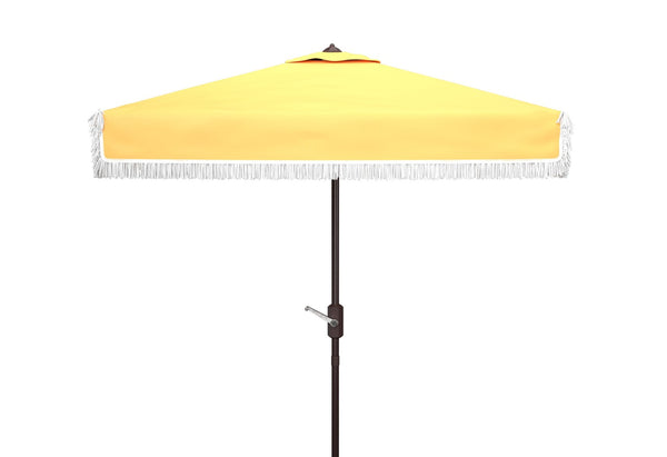 Safavieh MILAN FRINGE 7.5 FT SQUARE CRANK UMBRELLA - Elegant Outdoor Shade for Patios and Poolside Spaces Yellow PAT8408D