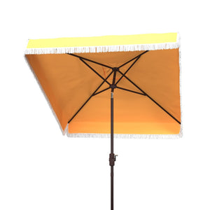 Safavieh MILAN FRINGE 7.5 FT SQUARE CRANK UMBRELLA - Elegant Outdoor Shade for Patios and Poolside Spaces Yellow PAT8408D