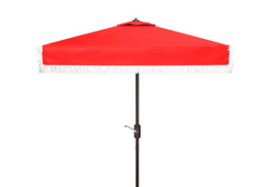 Safavieh Milan Fringe 7.5 Ft Square Crank Umbrella Red Aluminum PAT8408E