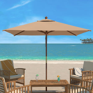 Safavieh VELOP 7.5ft Square Wooden Pulley Market Umbrella for Stylish Outdoor Shade and Protection Beige PAT8409A