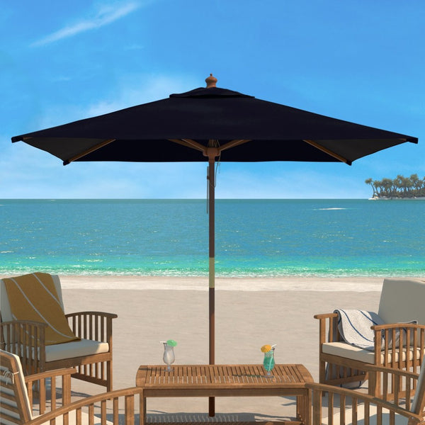 Safavieh VELOP 7.5ft Square Wooden Pulley Market Umbrella for Stylish Outdoor Shade and Protection Navy PAT8409C