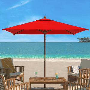 Safavieh VELOP 7.5ft Square Wooden Pulley Market Umbrella for Stylish Outdoor Shade and Protection Red PAT8409D