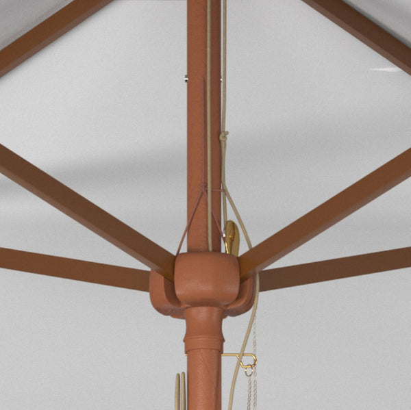 Safavieh VELOP 7.5ft Square Wooden Pulley Market Umbrella for Stylish Outdoor Shade and Protection Ivory PAT8409E