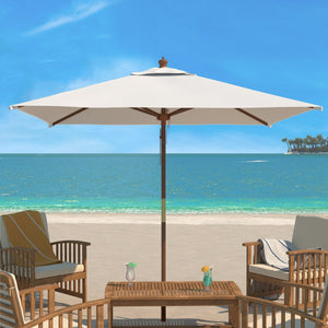 Safavieh VELOP 7.5ft Square Wooden Pulley Market Umbrella for Stylish Outdoor Shade and Protection Ivory PAT8409E