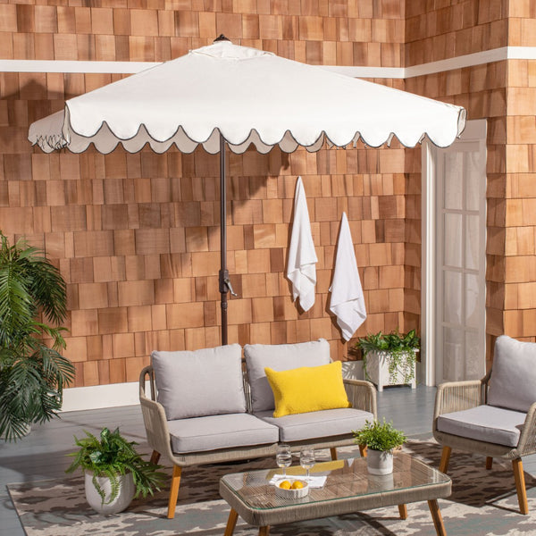 Safavieh VENICE 7.5 FT Square Crank Umbrella - Chic Outdoor Shade Solution for Patios and Poolside Retreats Ivory / Black PAT8410E