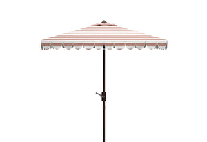 Safavieh VIENNA 7.5 FT Square Crank Umbrella - Chic Sunshade with Stylish Striped Canopy for Outdoor Spaces Beige / White PAT8411A