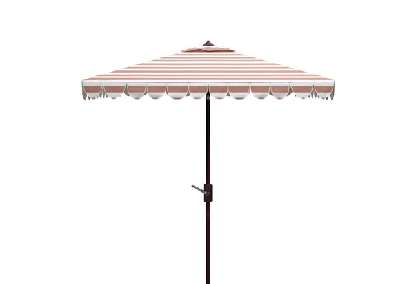 Safavieh VIENNA 7.5 FT Square Crank Umbrella - Chic Sunshade with Stylish Striped Canopy for Outdoor Spaces Beige / White PAT8411A